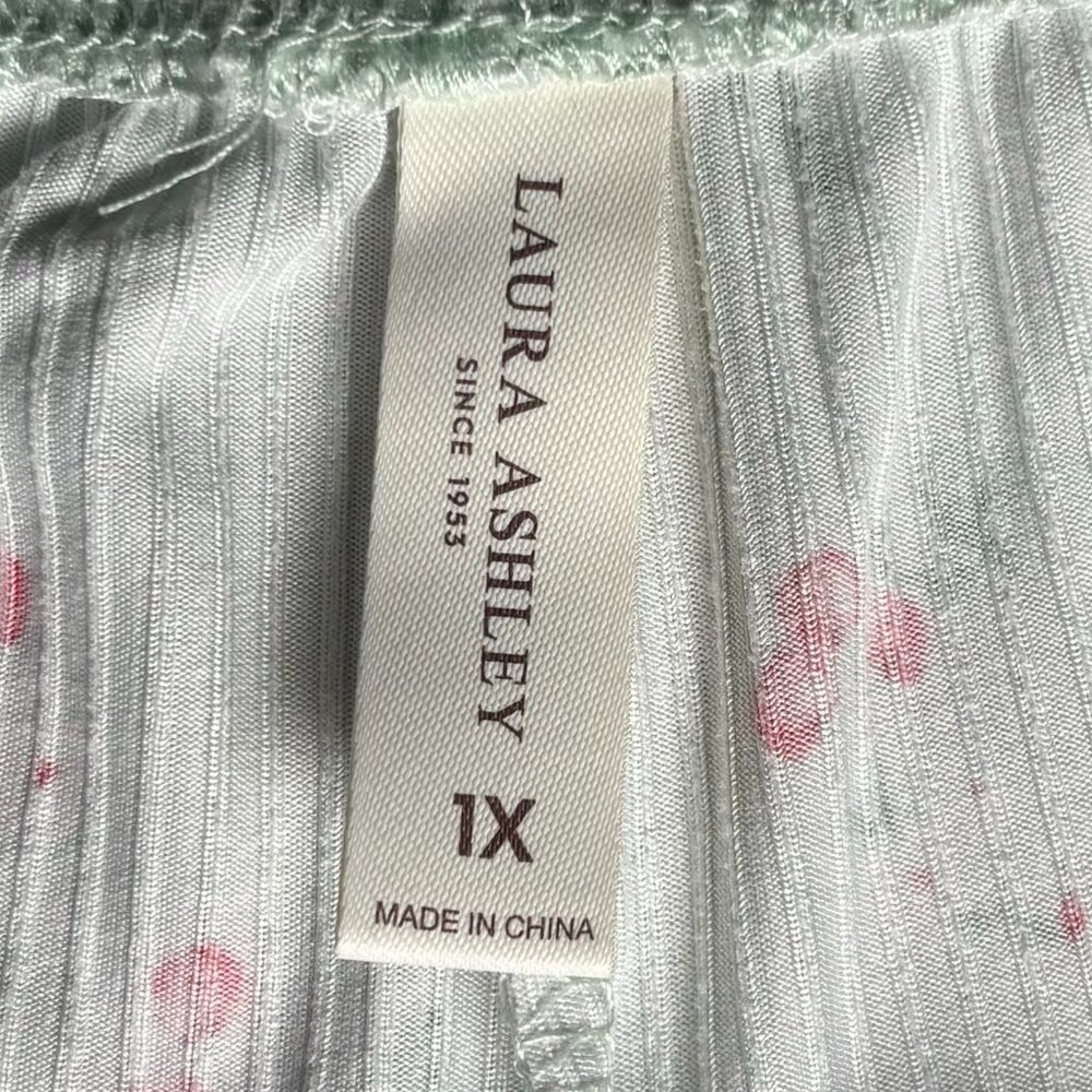 Laura Ashley 1XL Short Sleeve Button Pajamas Mint Green Blue Floral Ribbed - Picture 8 of 8